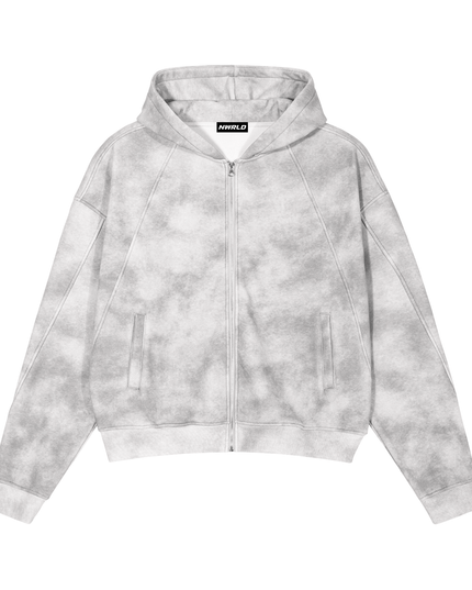 Dirty Washed Boxy Zip-up Fleece Hoodie
