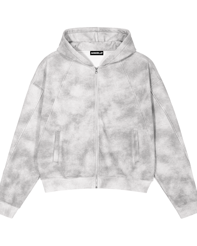 Dirty Washed Boxy Zip-up Fleece Hoodie