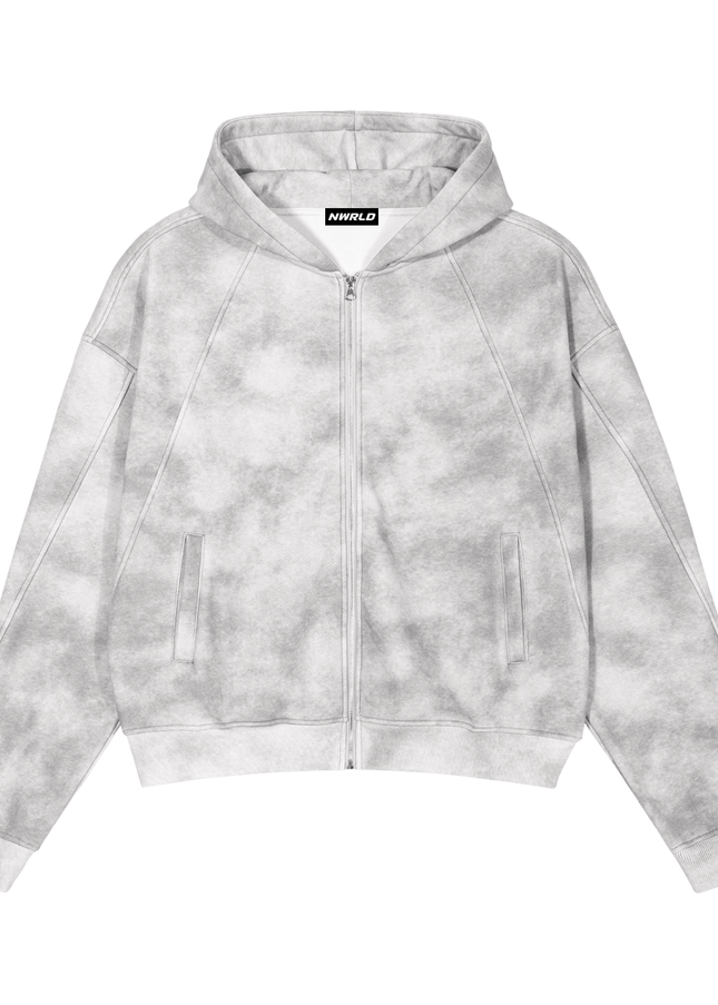 Dirty Washed Boxy Zip-up Fleece Hoodie