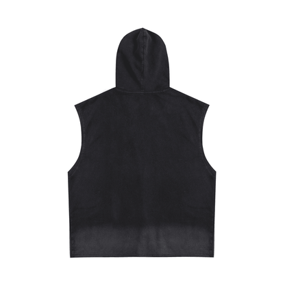 DARK MODE x METAL MANIA / Vintage Washed Zip-Up Hooded Tank Top - NWRLD CLOTHING