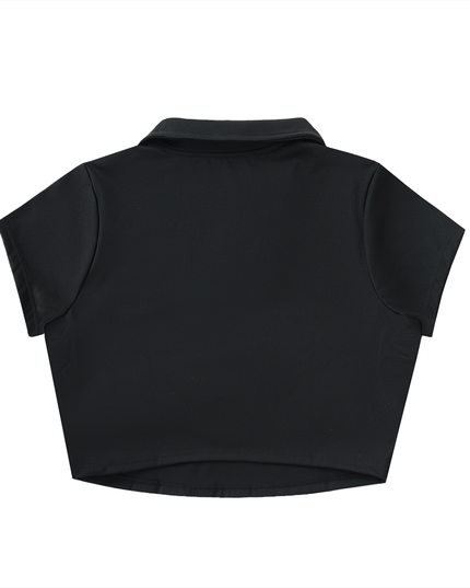 V-Neck Lapel Crop Top
