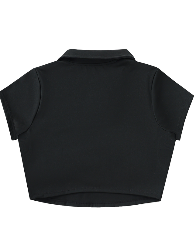 V-Neck Lapel Crop Top