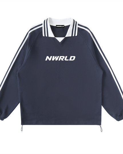 Contrast Striped Lapel Collar Sweatshirt