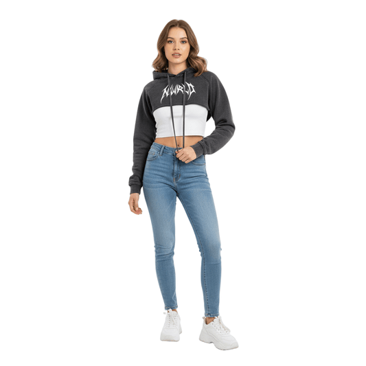 DARKMODE x METALMANIA / Snow Washed Cropped Hoodie - NWRLD CLOTHING