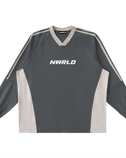 Color-Block V-Neck Long-Sleeve T-Shirt