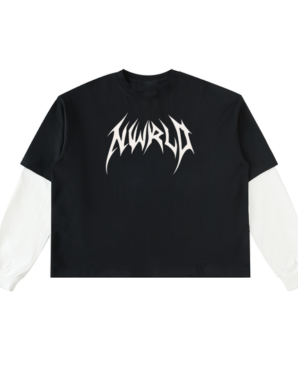 Layered Contrast Sleeve Cotton T-Shirt