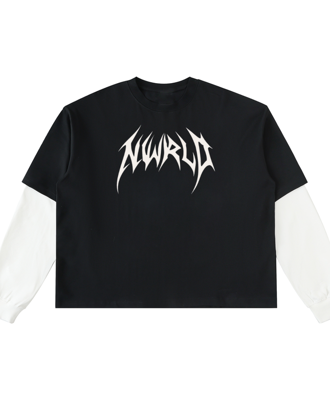 Layered Contrast Sleeve Cotton T-Shirt