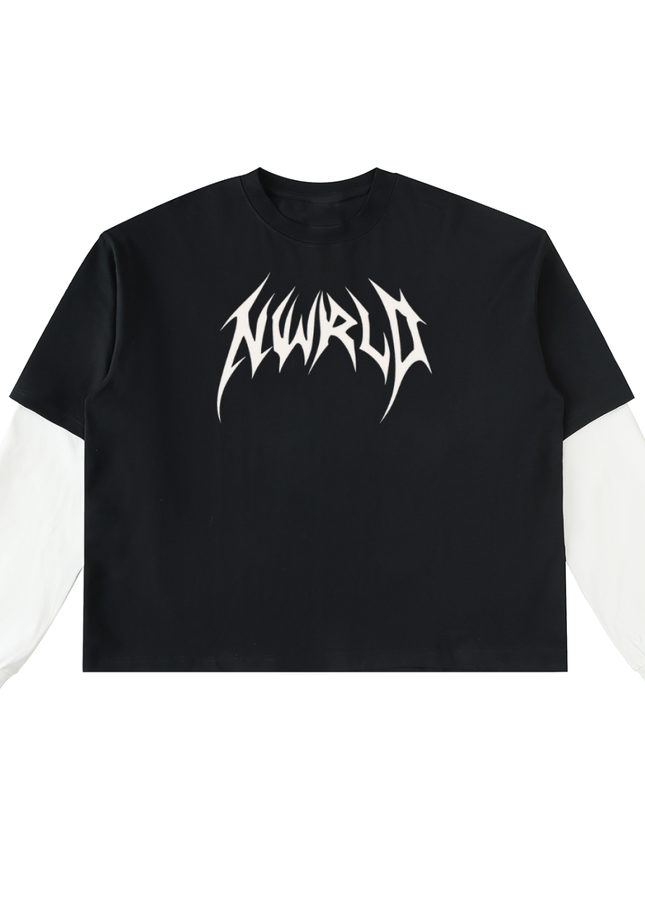 Layered Contrast Sleeve Cotton T-Shirt