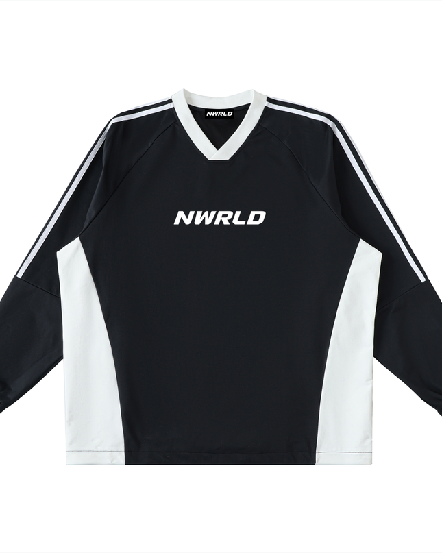 Color-Block V-Neck Long-Sleeve T-Shirt