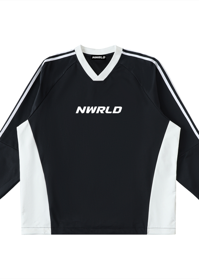 Color-Block V-Neck Long-Sleeve T-Shirt