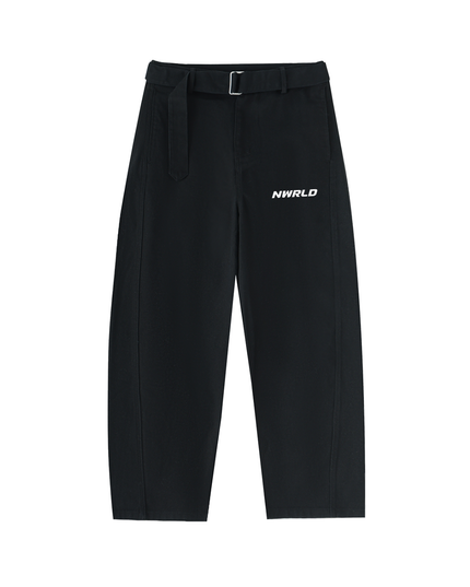 Twisted-Seam Belted Curved-Blade Pants