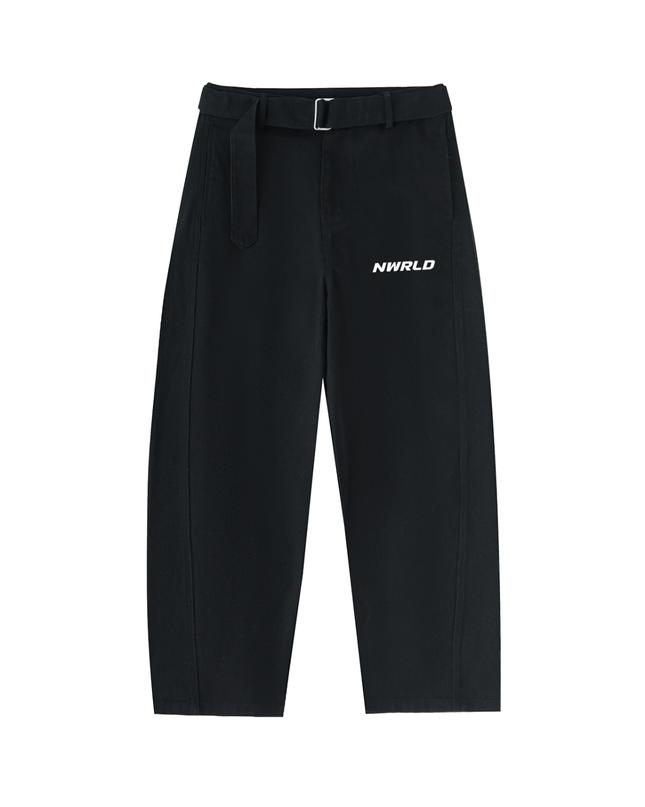 Twisted-Seam Belted Curved-Blade Pants