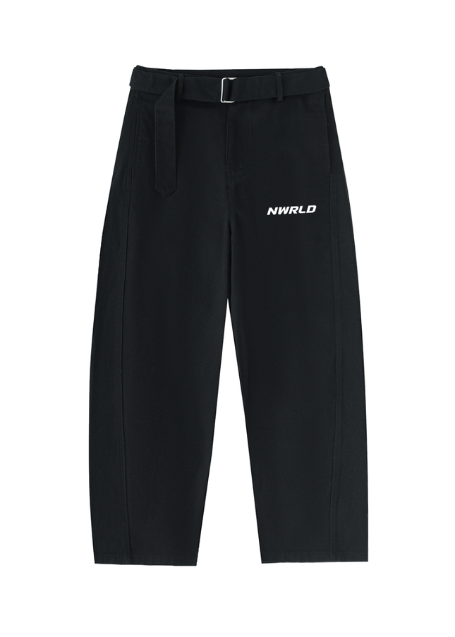 Twisted-Seam Belted Curved-Blade Pants
