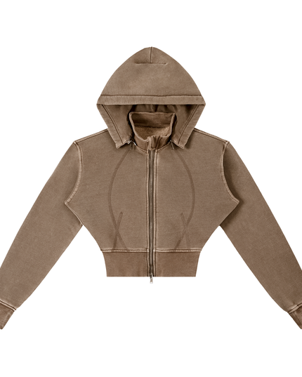 NWRLD 003 / Vintage Washed Cropped Fleece Hoodie