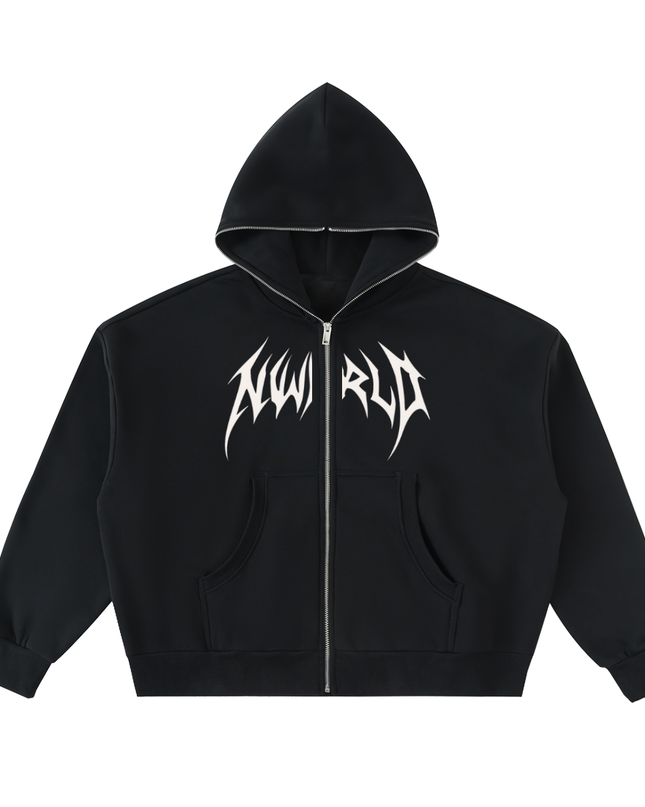 Fleeced Full-Zip Boxy Hoodie