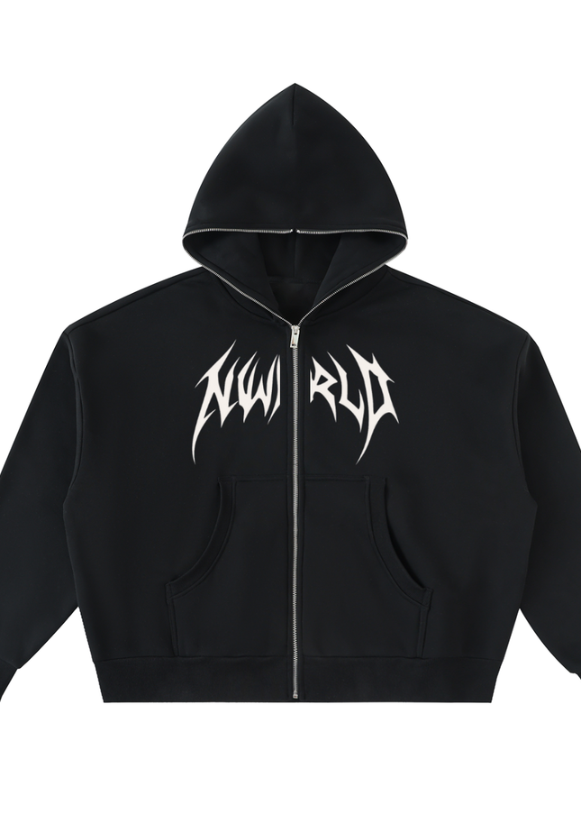 Fleeced Full-Zip Boxy Hoodie