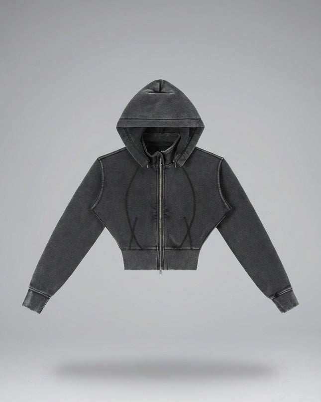 Lay-flat product shot of DROP 003 / Vintage Washed Cropped Fleece Hoodie