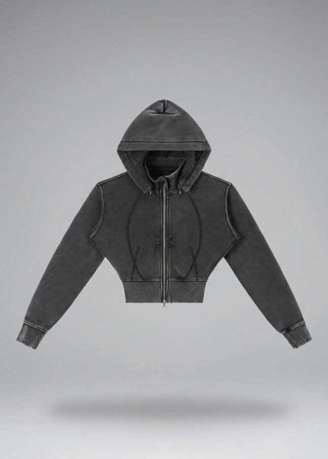 Lay-flat product shot of DROP 003 / Vintage Washed Cropped Fleece Hoodie
