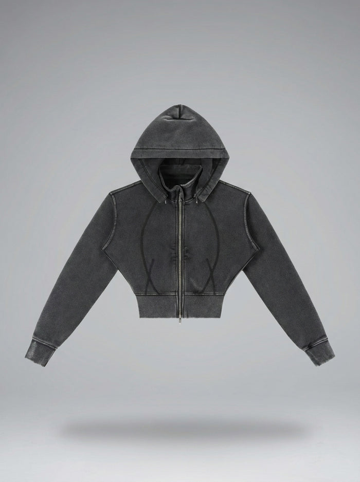 Lay-flat product shot of DROP 003 / Vintage Washed Cropped Fleece Hoodie