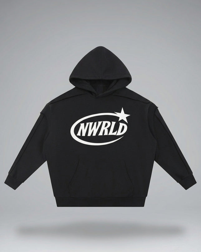 Lay-flat product shot of NWRLD 002 Contrast Tape Hoodie