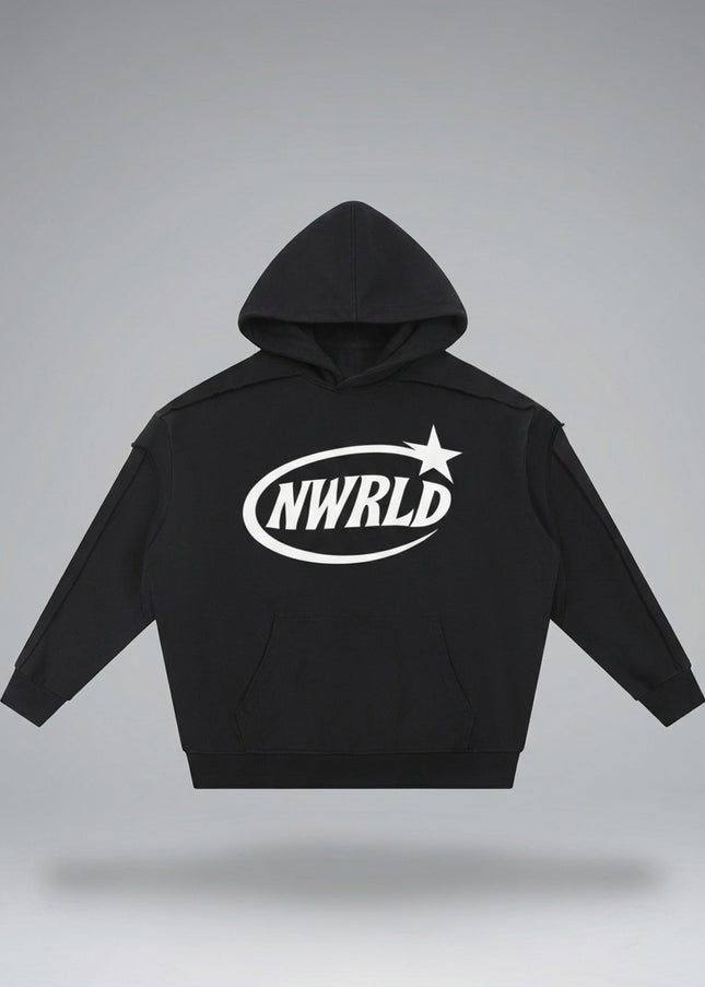 Lay-flat product shot of NWRLD 002 Contrast Tape Hoodie