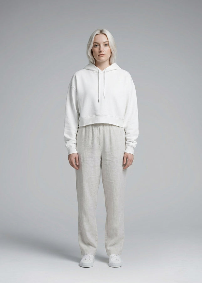Full body view of the model wearing Essential Cropped Hoodie