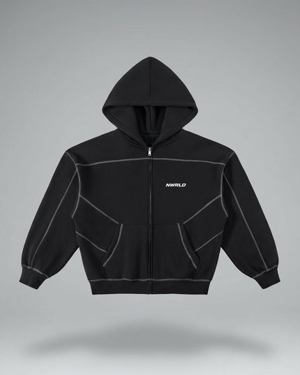 Lay-flat product shot of Contrast-Stitched Boxy Fleece Zip Hoodie