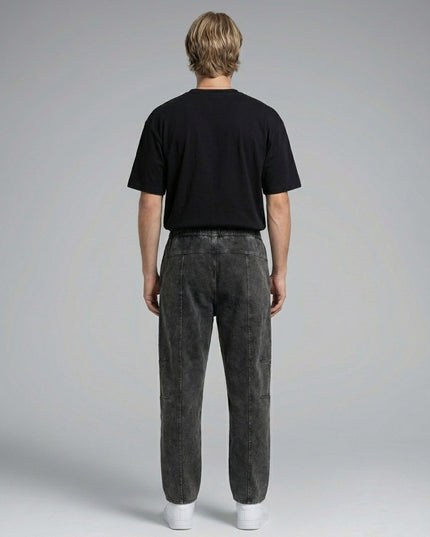 Back pose of the model wearing Snow Wash Drawstring Cotton Pants