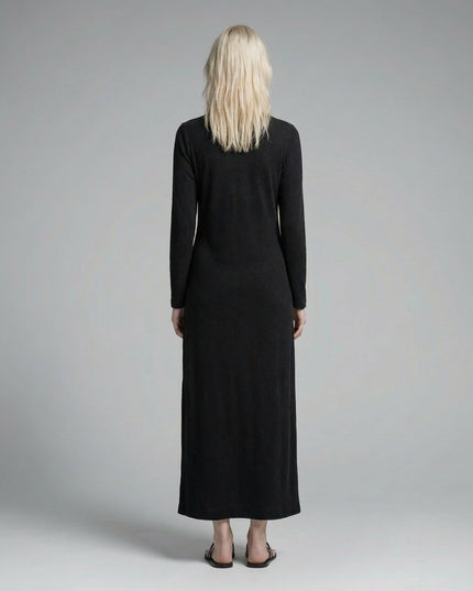 Back pose of the model wearing Dyed Washed Slit Maxi Dress