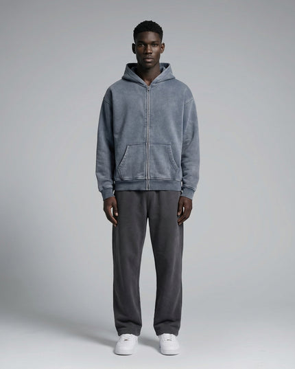 Full body view of the model wearing Zip-Through Boxy Fleece Hoodie