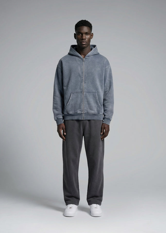 Full body view of the model wearing Zip-Through Boxy Fleece Hoodie