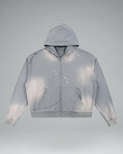 Lay-flat product shot of Sun Fade Frayed Raw Edge Fleece Zip Hoodie