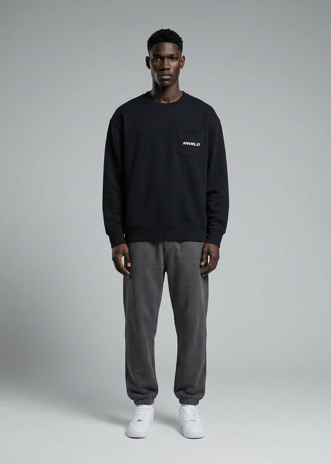 Full body view of the model wearing NWRLD 002 Heavyweight Crewneck Sweatshirt