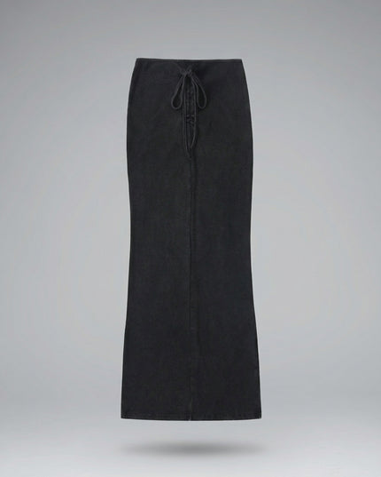 Lay-flat product shot of Dyed Washed Drawstring Maxi Skirt
