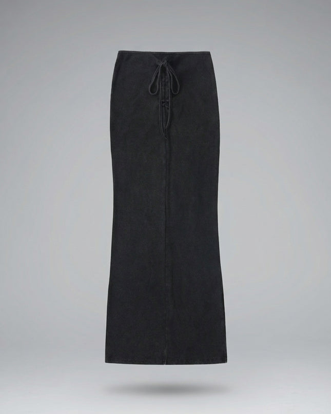 Lay-flat product shot of Dyed Washed Drawstring Maxi Skirt