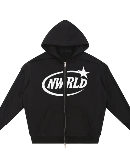 NWRLD 002 Contrast Tape Zip Hoodie