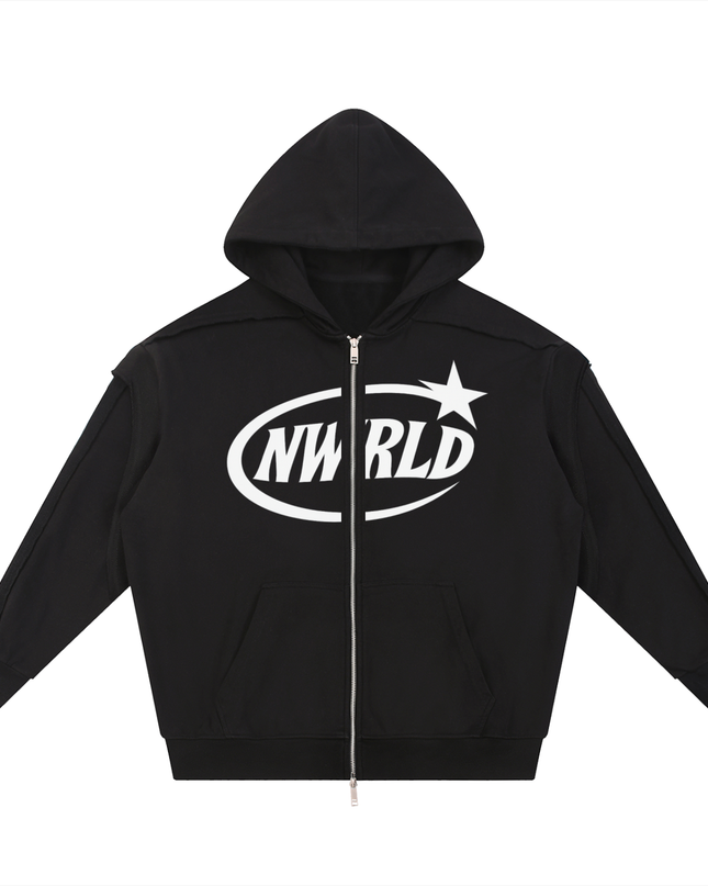 NWRLD 002 Contrast Tape Zip Hoodie