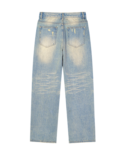 NWRLD 003 / Sun Fade Raw Hem Denim Jeans