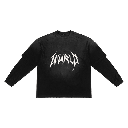 DARKMODE x METALMANIA / Sunfade Hand-Frayed Faux Two-Piece T-Shirt - NWRLD CLOTHING