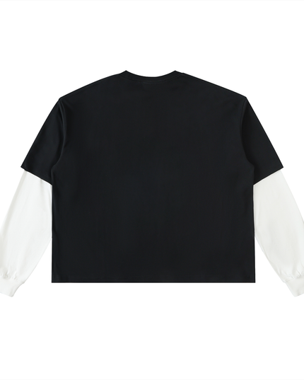 Layered Contrast Sleeve Cotton T-Shirt