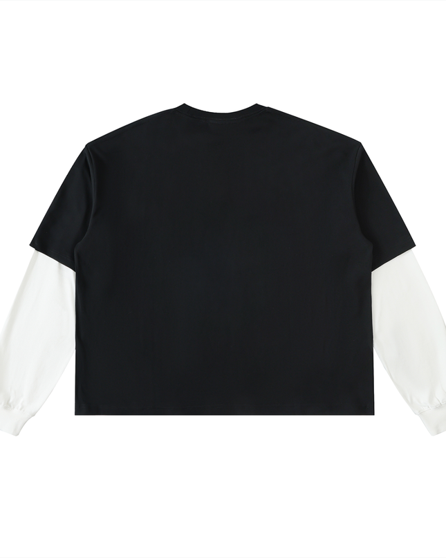 Layered Contrast Sleeve Cotton T-Shirt