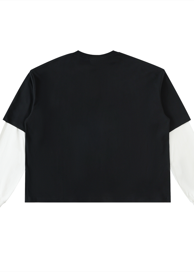 Layered Contrast Sleeve Cotton T-Shirt