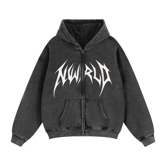 DARKMODE x METALMANIA / Zip-Through Boxy Fleece Hoodie - NWRLD CLOTHING