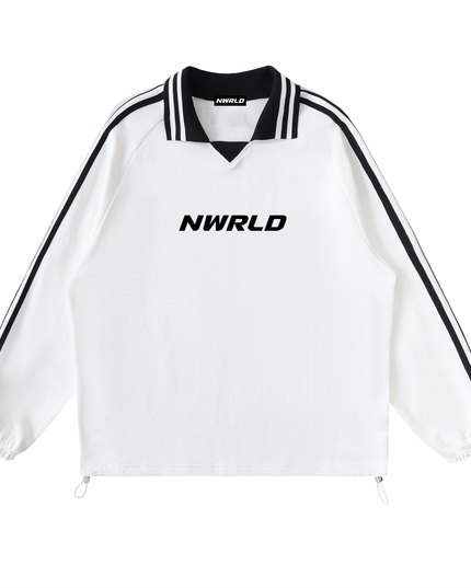Contrast Striped Lapel Collar Sweatshirt