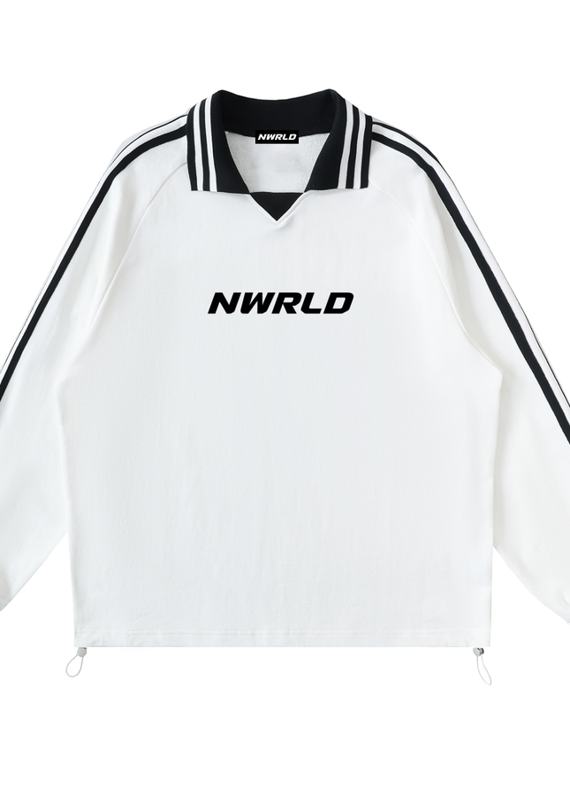Contrast Striped Lapel Collar Sweatshirt