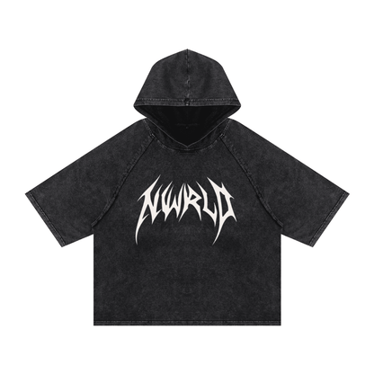 DARK MODE x METAL MANIA / Snow Washed Hooded Boxy T-Shirt - NWRLD CLOTHING