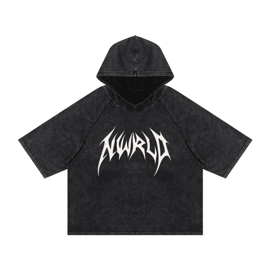 DARK MODE x METAL MANIA / Snow Washed Hooded Boxy T-Shirt - NWRLD CLOTHING