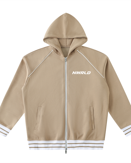 Striped Trim Zip-Up Hoodie