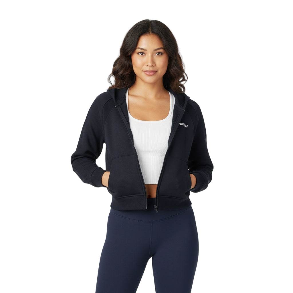 NWRLD ESSENTIALS / Cropped Zip-Through Hoodie - NWRLD CLOTHING
