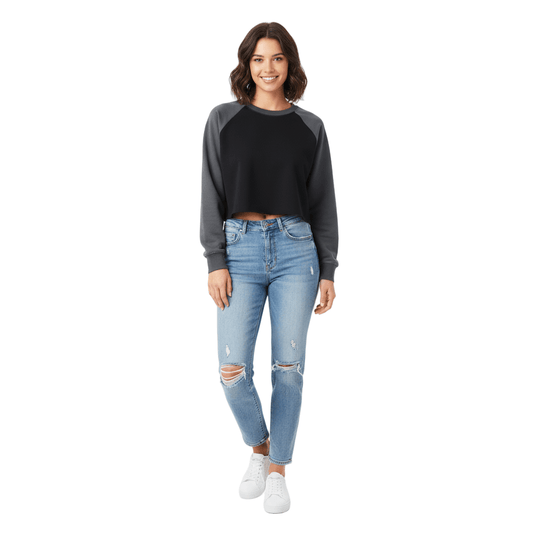 NWRLD CLEAN / Color-Block Raglan Crop Sweatshirt - NWRLD CLOTHING